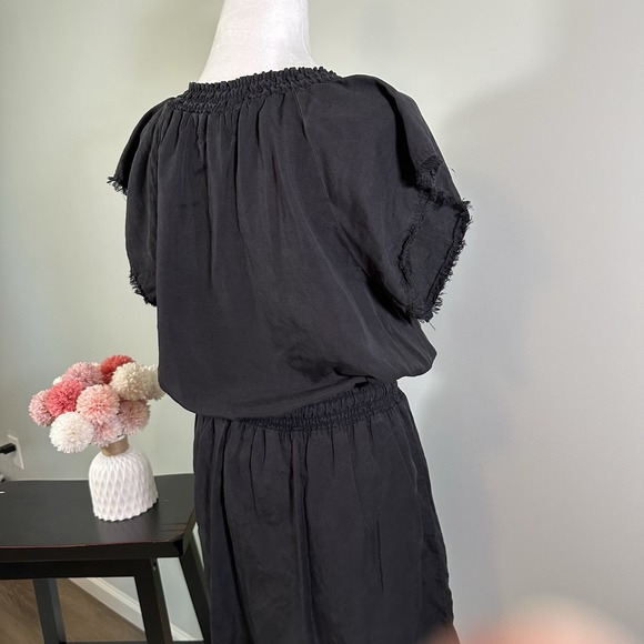 Bella Dahl Frayed Smocked Waist Dress M Black Adjustable Waist - Picture 5 of 7